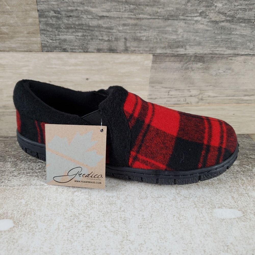 Foamtreads Jackie Womens Slippers Sz 6 Red Black Plaid Slip On Round Toe Sneaker